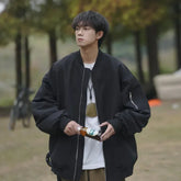 Man Bomber Jacket Oversize Spring Autumn Boys Long Sleeve Stand Collar Baseball Clothes Black Green Retro Coat Plus Size Xxl